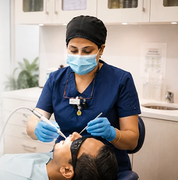 Dentist in Richmond Hill examining patient at Red House Dental